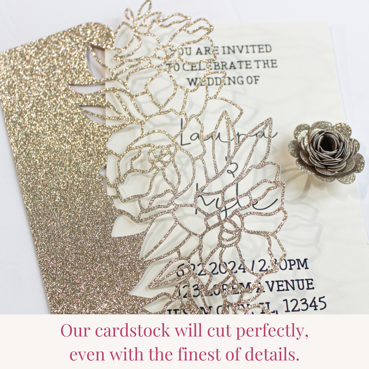 celebration warehouse champagne gold glitter cardstock cuts fine details using any die cutting machine
