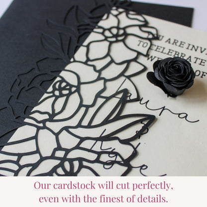 black cardstock cuts fine details using any die cutting machine