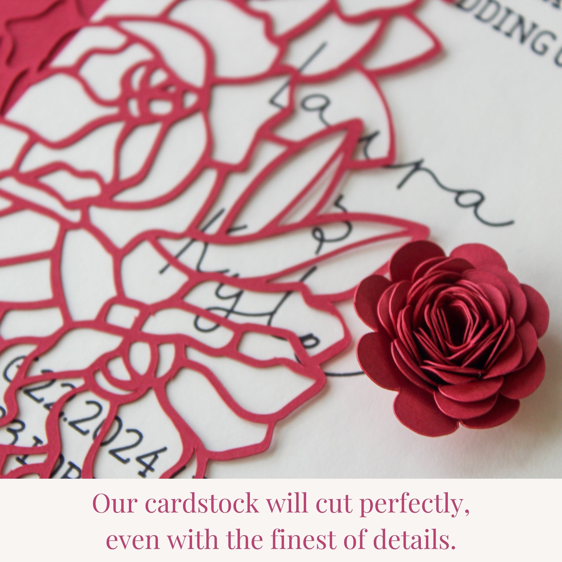 burgundy red cardstock cuts fine details using any die cutting machine