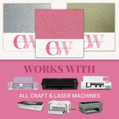 at celebration warehouse all of our cardstock will work on any and all craft and laser machines light pink glitter cardstock