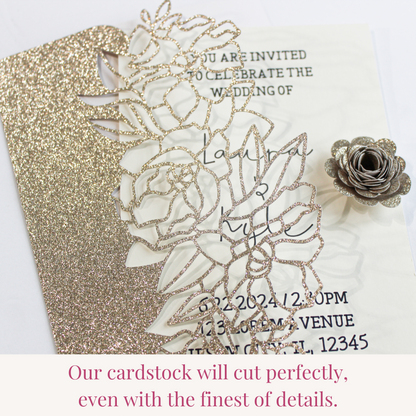 celebration warehouse champagne gold glitter cardstock cuts fine details using any die cutting machine