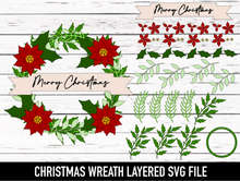 Load image into Gallery viewer, Christmas Cardstock Wreath - Poinsettia Wreath - SVG download - Digital Download - CelebrationWarehouse
