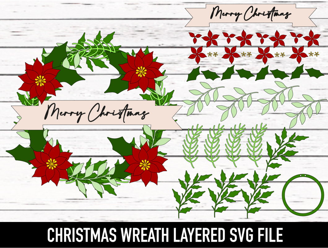 Christmas Cardstock Wreath - Poinsettia Wreath - SVG download - Digital Download - CelebrationWarehouse