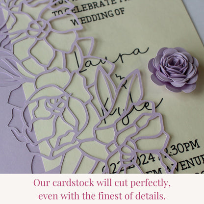 lilac purple cardstock cuts fine details using any die cutting machine