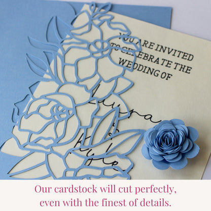 periwinkle blue cardstock cuts fine details using any die cutting machine