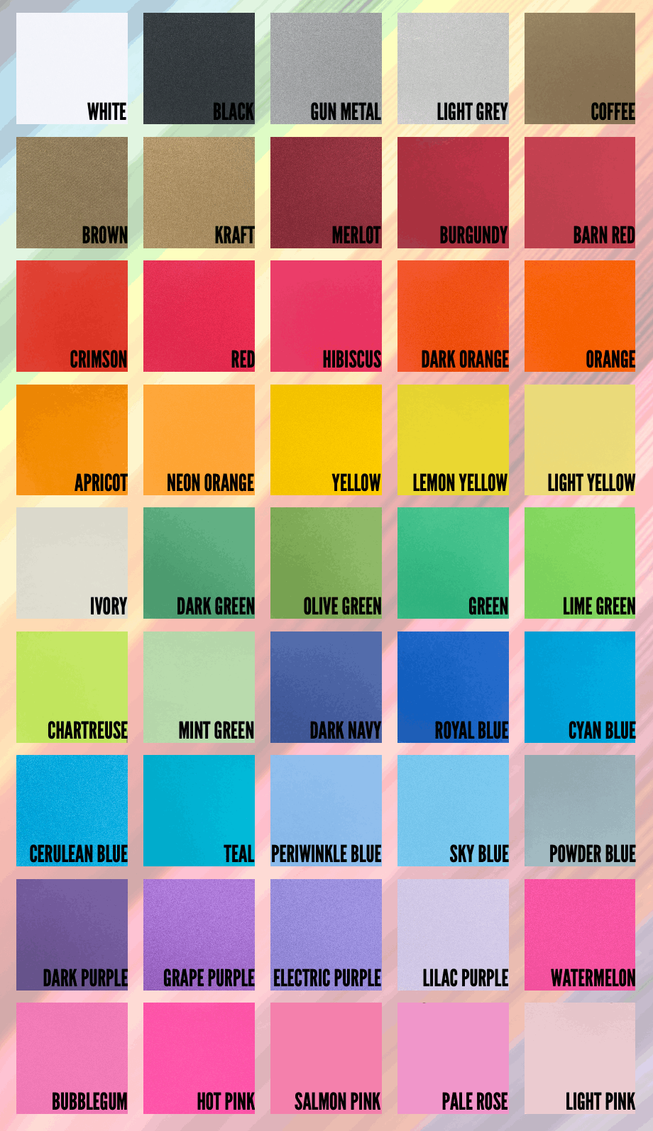 Digital Swatch Colors of All Plain Cardstock - CelebrationWarehouse