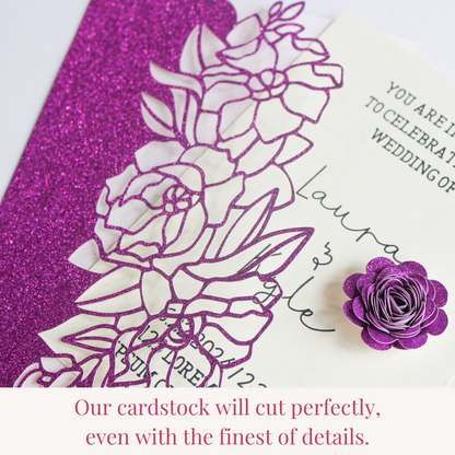 celebration warehouse purple glitter cardstock cuts fine details using any die cutting machine