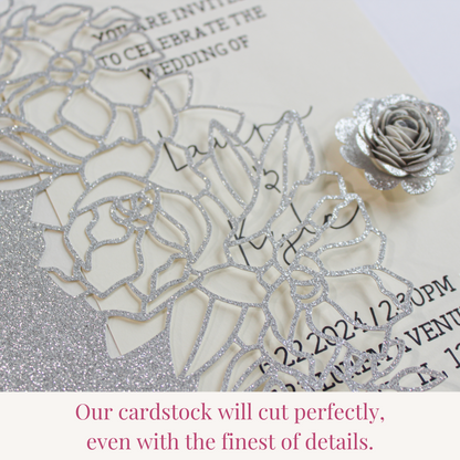 celebration warehouse silver glitter cardstock cuts fine details using any die cutting machine