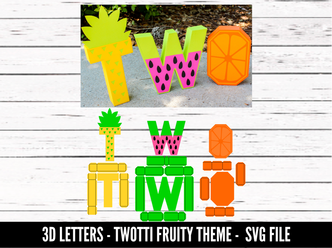 Twotti Fruitti Themed 3D Letter  - SVG download - Digital Download - CelebrationWarehouse