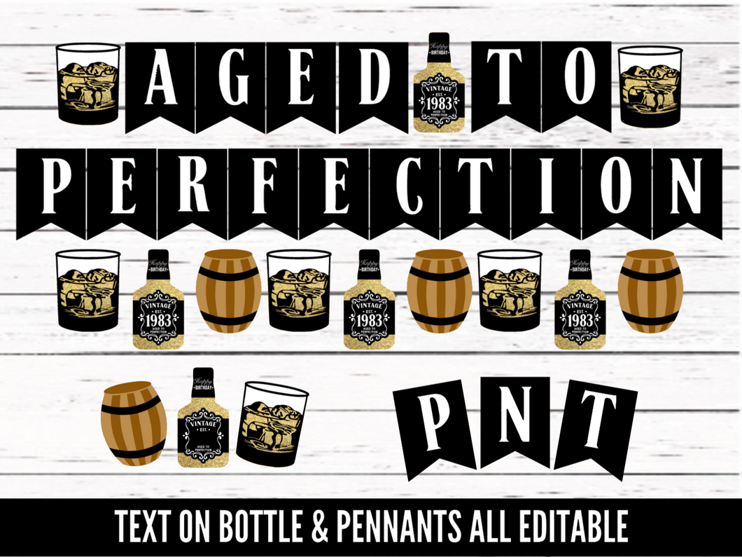 Aged To Perfection Whiskey Birthday Theme Set - SVG / PDF download - Digital Download - CelebrationWarehouse