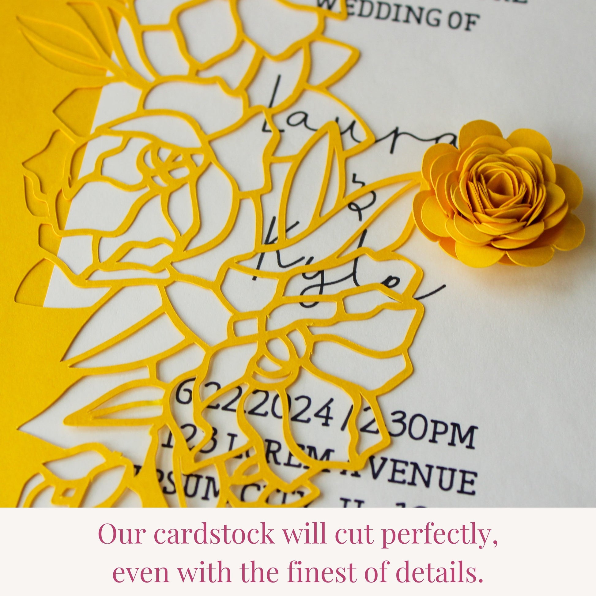 yellow cardstock cuts fine details using any die cutting machine